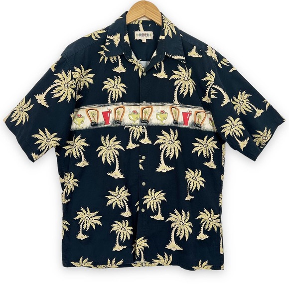 Vintage Other - Vintage Hawaiian Shirt Cocktails tiki drinks Palm Trees Cotton Korea midcentury